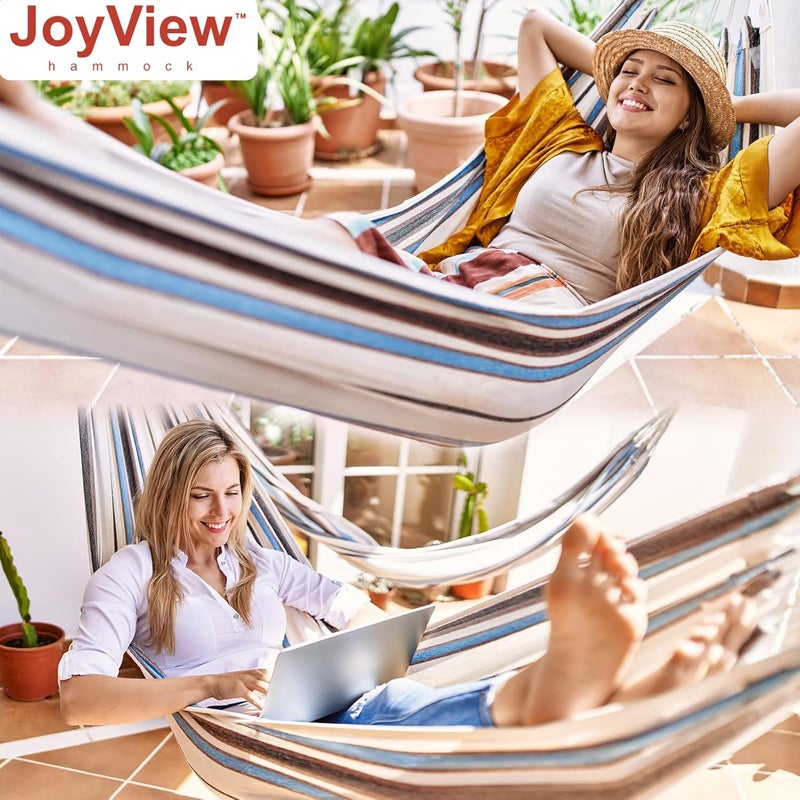 JoyView Brazilian Hammock for Single Preson Portable Hammock with Hanging Ropes & Carry Bag Large 78.8x39.4” for Patio 300LBS Capacity Perfect for Outdoor/Indoor - Red Stripe - Image 5